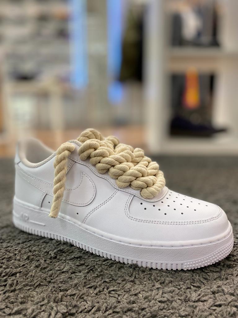 Nike Air Force 1 Low with Brown Rope Laces Unisex Custom Shoes All Sizes White