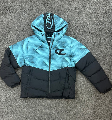 Trapstar Hyperdrive Hooded Puffer Jacket Black and Blue