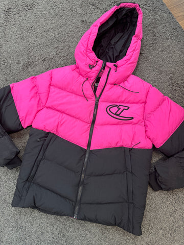 Trapstar Hyperdrive Hooded Puffer Jacket Black and Pink